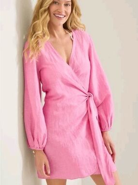 Tommy Bahama St. Lucia Linen-Blend Wrap Coverup Dress Size Small Preppy Pink New